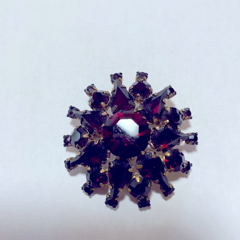 Burgundy & Brass Made in Austria Brooch